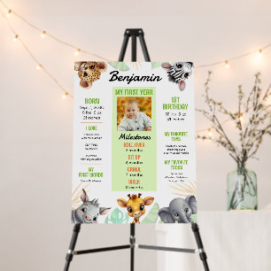 Safari Animals 1st Birthday Milestones Photo Foam Board