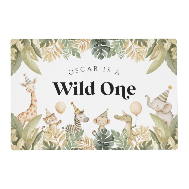 Safari Animals 1st Birthday Placemat Wild One  (Front)