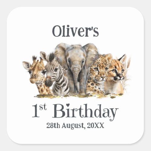 Safari Animals 1st Birthday Square Sticker