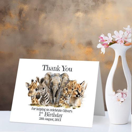 Safari Animals 1st Birthday Thank You 
