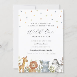 Safari Animals 1st Birthday Wild One Invitation