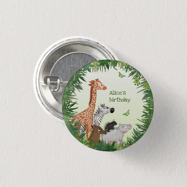 Safari animals 3cm birthday party badge button (Front & Back)