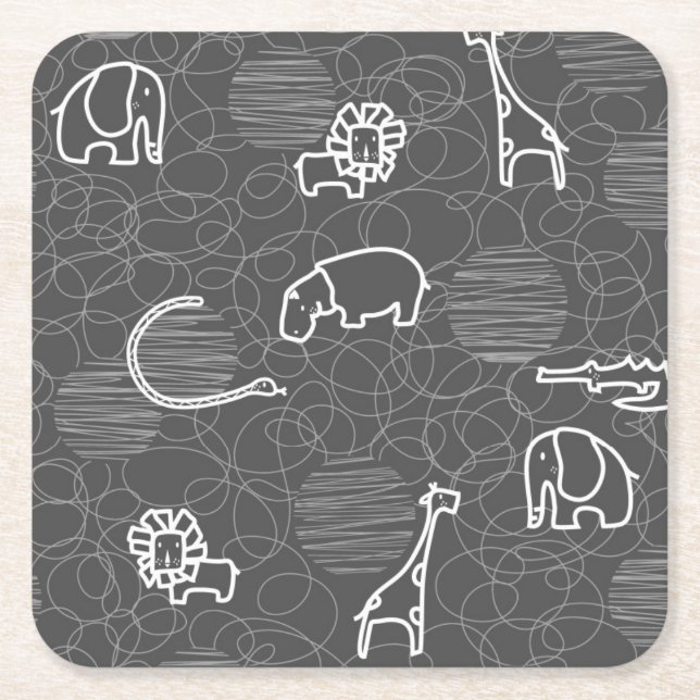 safari animals 5 square paper coaster (Front)