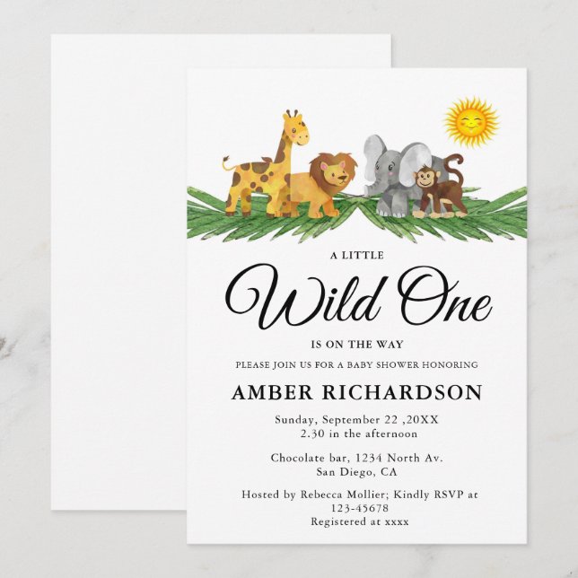 Safari Animals A little Wild One Baby Shower Invitation (Front/Back)