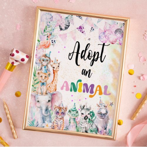 Safari Animals Adopt an Animal birthday Poster