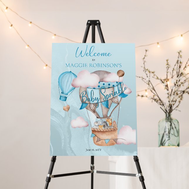 Safari Animals and Balloons Blue Boy Baby Sprinkle Foam Board (In Situ (Stand))