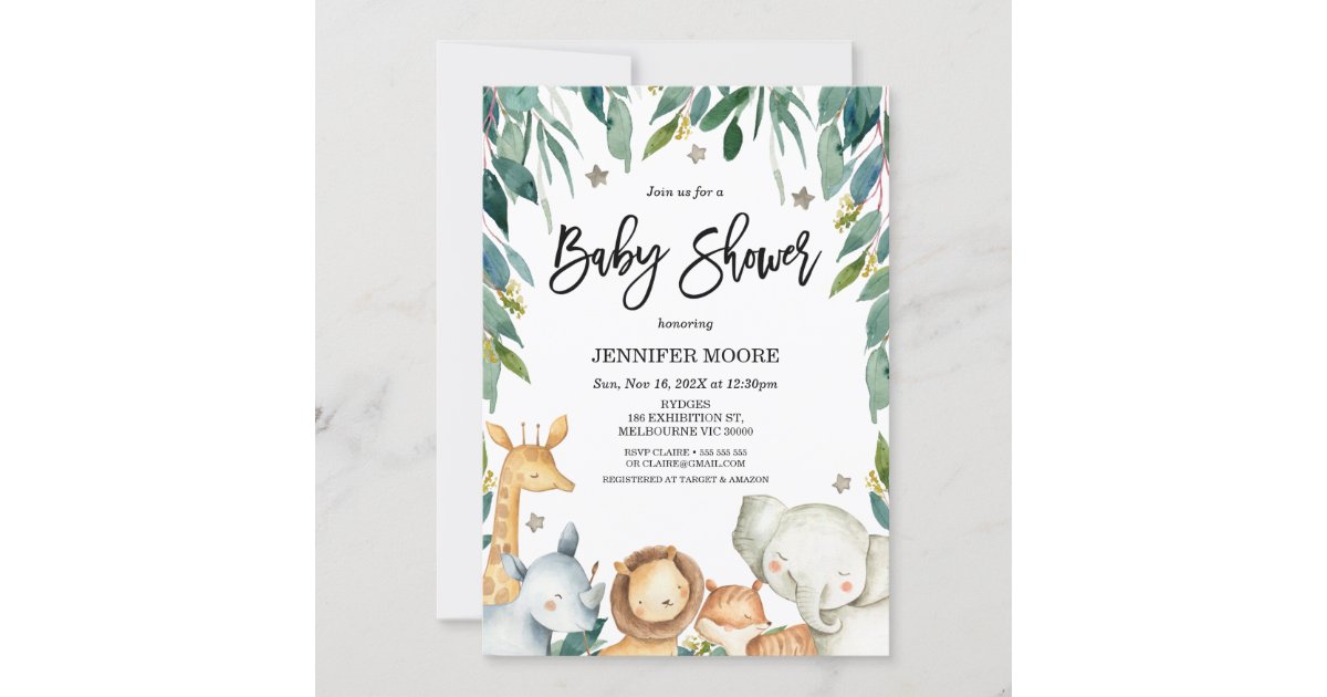 Safari Animals And Foliage Baby Shower Invitation | Zazzle