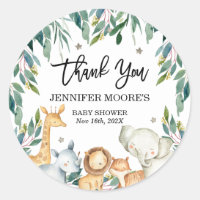 Safari Animals And Foliage Baby Shower Sticker