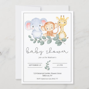 Safari Animals and Greenery Baby Shower Invitation