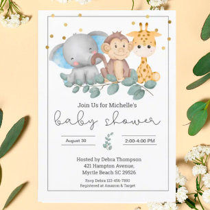 Safari Animals and Greenery Baby Shower Invitation