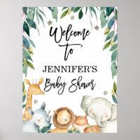 Safari Animals And Greenery Welcome Baby Shower Poster