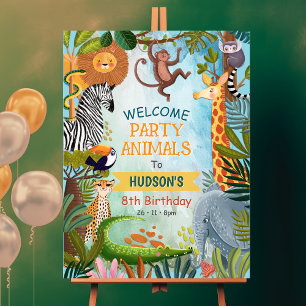 Safari animals any age boy birthday welcome sign