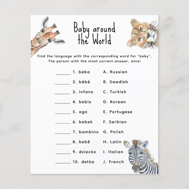 Safari animals - baby around the world game (Front)