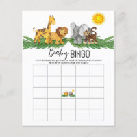 Safari Animals Baby Bingo Baby Shower Game