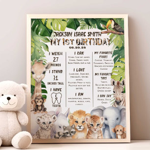 Safari Animals Baby Boy 1st Milestone Photo Print