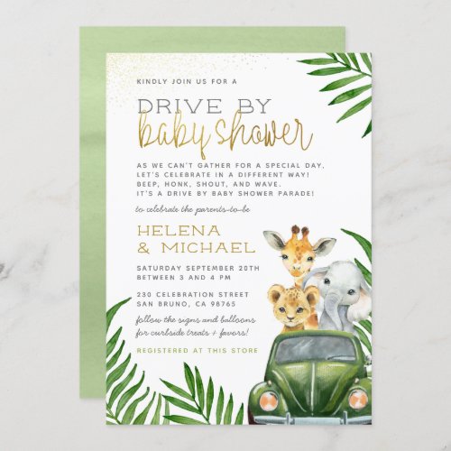 Safari Animals Baby Boy Drive By Baby Shower Invitation