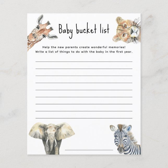 Safari animals - Baby bucket list (Front)