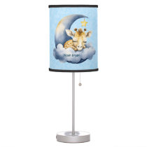 Safari Animals Baby Giraffe Sleeping Moon Nursery Table Lamp