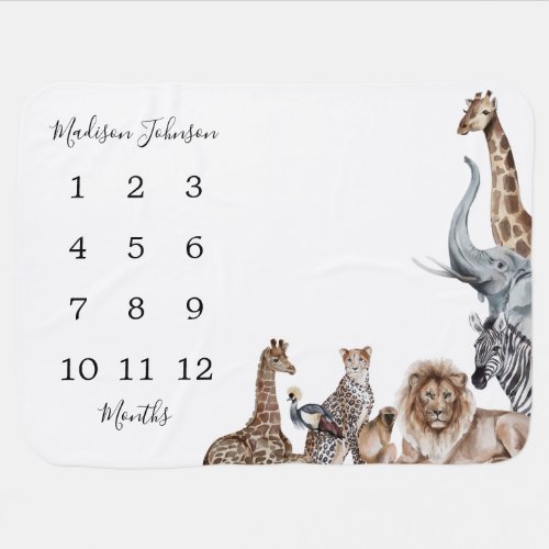 Safari Animals Baby Milestone Monthly Baby Blanket