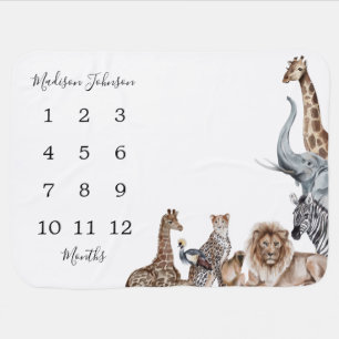 Safari Animals Baby Milestone Monthly Blanket