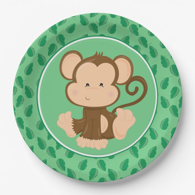 Safari Animals | Baby Monkey Paper Plates (Front)