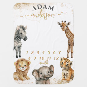 Safari animals Baby monthly milestone Blanket