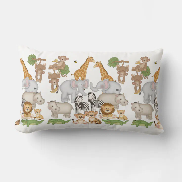 Safari animals baby nursery kids bedding lumbar pillow | Zazzle