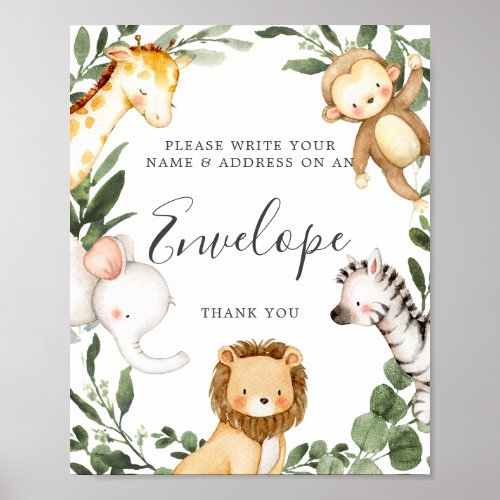 Safari Animals Baby Shower Address Envelope Sign