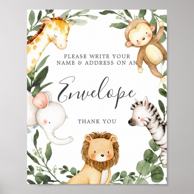 Safari Animals Baby Shower Address Envelope Sign (Front)