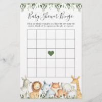 Safari Animals Baby Shower Bingo Game