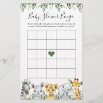 Safari Animals Baby Shower Bingo Game