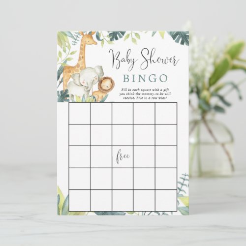 Safari animals baby shower bingo game