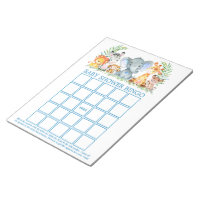 Safari Animals Baby Shower Blue Bingo Sheets Notepad