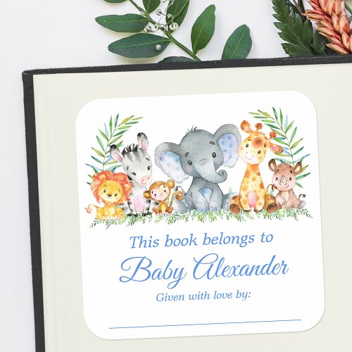 Safari Animals Baby Shower Blue Bookplate Labels