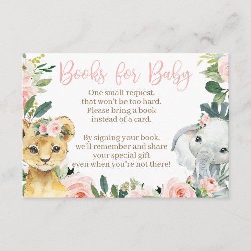 Safari Animals Baby Shower Book Card for a Girl