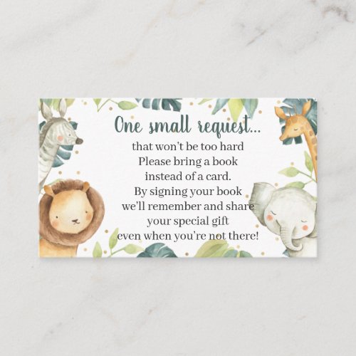 Safari Animals Baby Shower Book Request Card