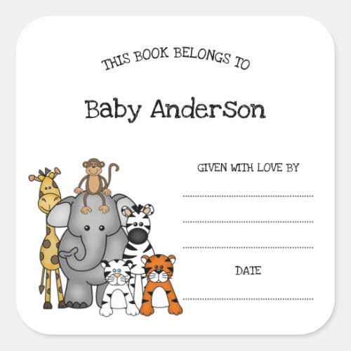 Safari Animals Baby Shower Bookplate sticker