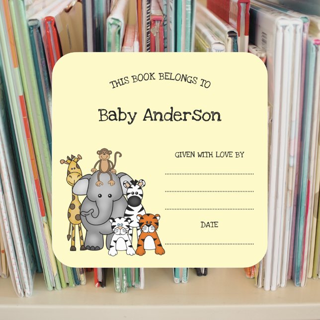 Safari Animals Baby Shower Bookplate sticker (Creator Uploaded)