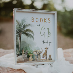 Safari Animals Baby Shower Books and Gifts Sign