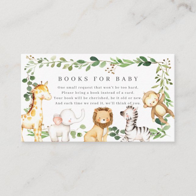 Safari Animals Baby Shower Books For Baby Enclosure Card (Front)