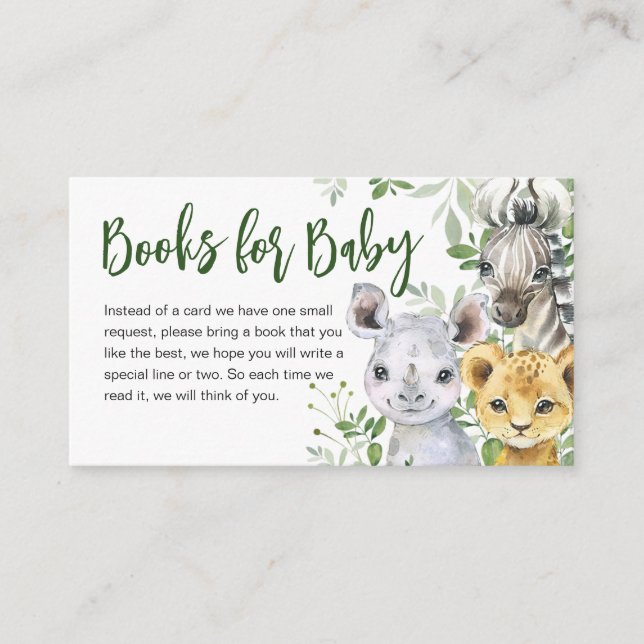 Safari Animals Baby Shower Books for Baby Enclosure Card (Front)