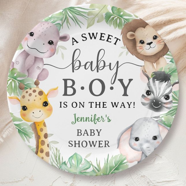 Safari Animals Baby Shower Boy Cute Jungle  Paper Plates (Creator Uploaded)