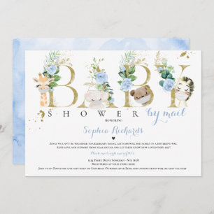 Safari Animals Baby Shower By Mail Greenery Gold Invitation