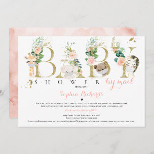 Safari Animals Baby Shower By Mail Greenery Gold Invitation
