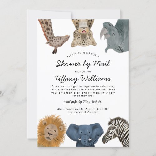 Safari Animals Baby Shower By Mail Invitation