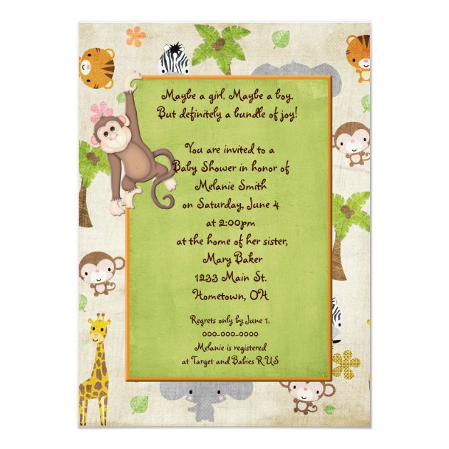 Safari Animals Baby Shower Invitation