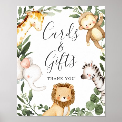 Safari Animals Baby Shower Cards and Gifts Sign