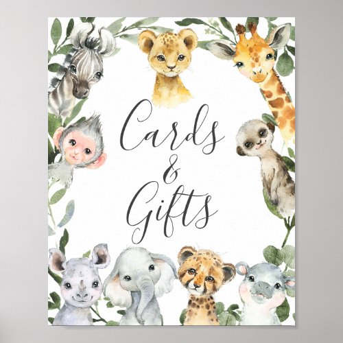 Safari Animals Baby Shower Cards and Gifts Sign