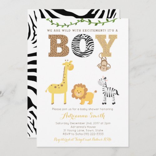 Safari animals Baby Shower Cards animal print Invitation
