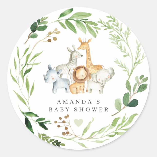 Safari Animals Baby Shower  Classic Round Sticker (Front)